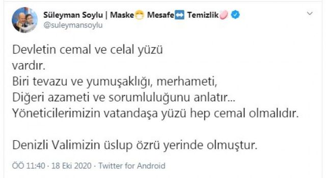 Soylu, 'Denizli Valimizin üslup özrü yerinde olmuştur'