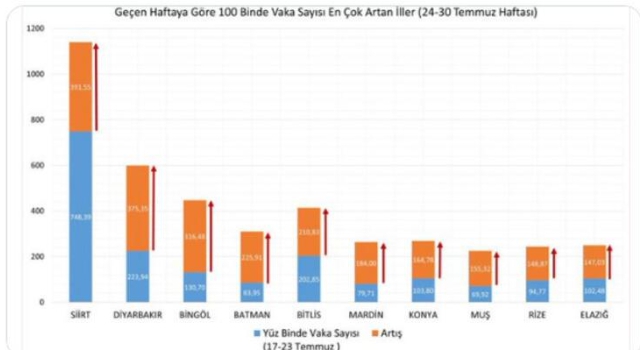 İl il haftalık vaka sayıları!