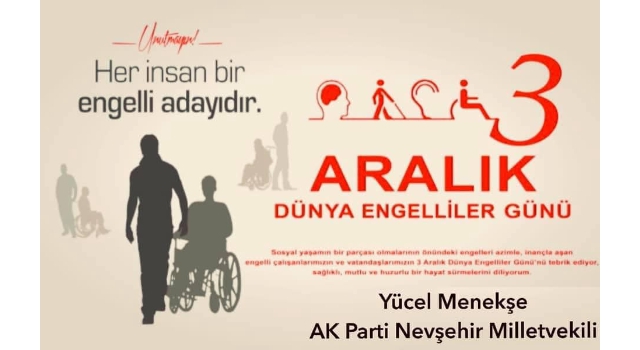 AK Parti'li Menekşe'den '3 Aralık Dünya Engelliler Günü Mesajı'